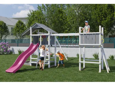 Spielturm Smart 1 Bridge grau/weiß inkl. Rutsche pink Produktbild #2