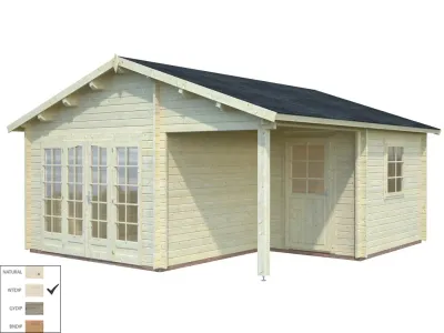 Gartenhaus Blockbohlenhaus Irene 21,9+5,2 m² 44 mm transparent tauchimprägniert Produktbild #2