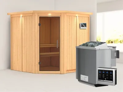 Systemsauna Jarin mit Dachkranz, graphit Ganzglastür, inkl. 9 kW Bio-Kombiofen ext. Steuerung Produktbild #2