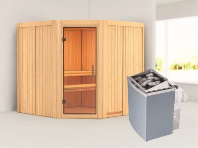 Sauna Systemsauna Jarin Klarglas Ganzglastür + 9 kW Saunaofen mit Steuerung Produktbild #1