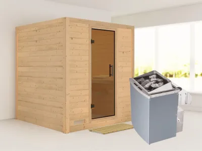 Massivholzsauna Mojave graphit Ganzglastür, inkl. 9 kW Ofen integr. Steuerung Produktbild #1