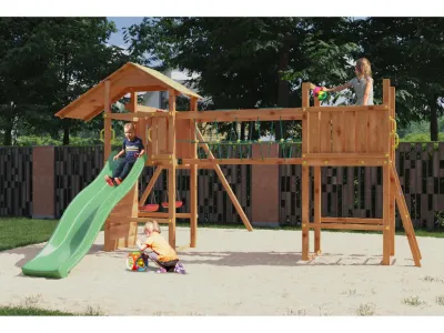 Spielturm Smart 5 Bridge teakfarben inkl. Rutsche grün Produktbild #3