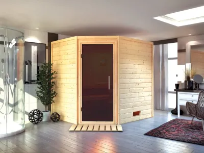 Sauna Massivholzsauna Mia graphit Ganzglastür Produktbild #1
