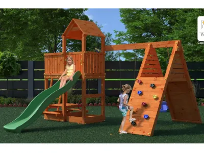 Spielturm Fluppi teakfarben inkl. Einzelschaukel + Rutsche Produktbild #4