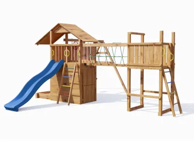 Spielturm Smart 7 Bridge teakfarben inkl. Rutsche blau Produktbild #4
