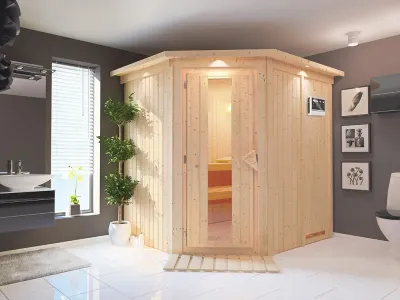 Sauna Systemsauna Siirin mit Dachkranz, inkl. 9 kW Bio-Ofen mit externer Steuerung Produktbild #1