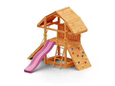 Spielturm Buffalo teakfarben inkl. Rutsche pink Produktbild #4