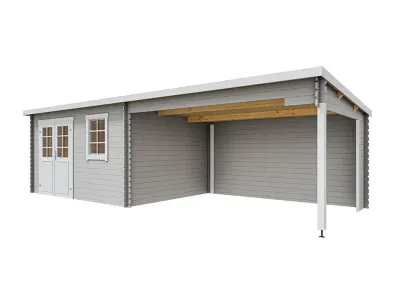 Gartenhaus Blockbohlenhaus Aida 800 28 mm lichtgrau mit 3,8 m Anbau Produktbild #7