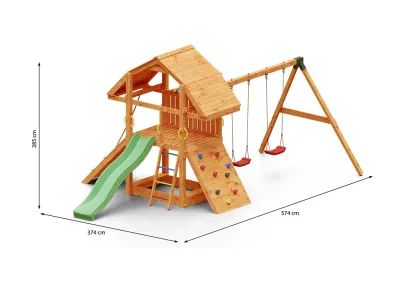 Spielturm Buffalo teakfarben inkl. Doppelschaukel + Rutsche grün Produktbild #7
