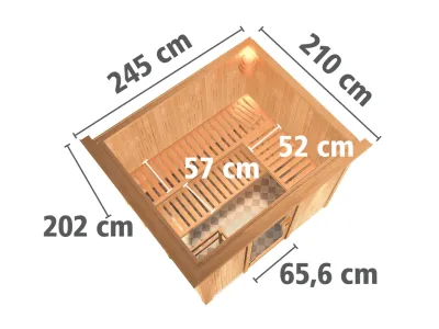 Systemsauna Gobin mit Dachkranz, Holztür mit Isolierglas, inkl. 9 kW Saunaofen ext. Steuerung Produktbild #8