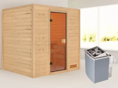 Sauna Adelina mit bronzierter Glastür + 9 kW Saunaofen integr. Strg. Produktbild #13