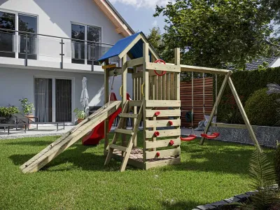 Spielturm Hefty KDI inkl. Doppelschaukel inkl. Rutsche rot + Sitze rot Produktbild #2