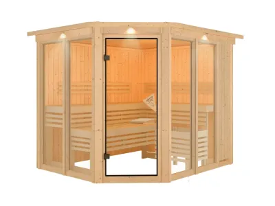 Sauna Ainur mit bronzierter Glastür und Dachkranz Produktbild #5
