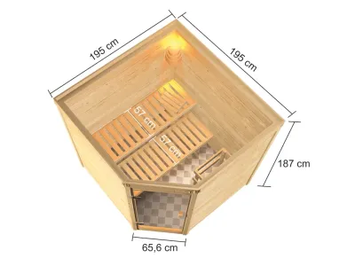 Sauna Tilda mit bronzierter Glastür + 9 kW Saunaofen integr. Strg. Produktbild #8