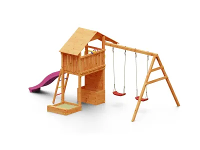 Spielturm Smart 4 teakfarben inkl. Rutsche pink Produktbild #4
