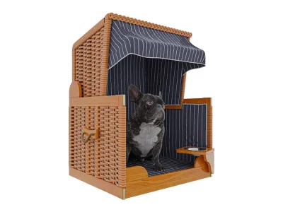 Hundestrandkorb Hav dunkelblau mit weißen Nadelstreifen inkl. Schutzhülle Produktbild #4