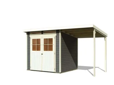 Gartenhaus SET Glücksburg 4 19 mm terragrau inkl. 1,9 m Anbaudach Produktbild #2