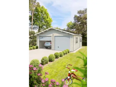 Garage Roger 28,4 m² mit Sektionaltor 44 mm transparent tauchimprägniert Produktbild #1