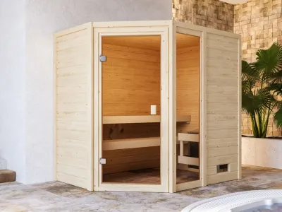 Sauna Jada mit bronzierter Glastür + 9 kW Saunaofen integr. Strg. Produktbild #1