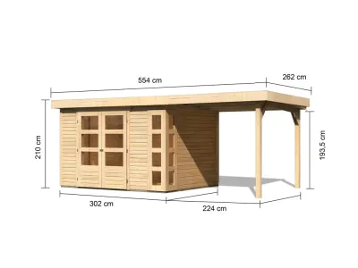Gartenhaus Kerko 4 19 mm naturbelassen inkl. 2,4 m Anbaudach Produktbild #6