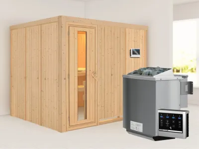 Systemsauna Gobin Holztür mit Isolierglas, inkl. 9 kW Bio-Kombiofen ext. Steuerung Produktbild #1