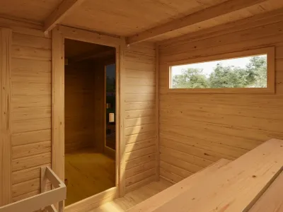 Gartensauna Lenchen 6 terragrau SPARSET mit 9 kW Bio-Ofen und ext. Steuerung Produktbild #2