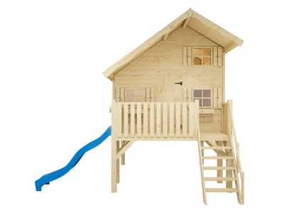 Stelzenhaus Tom XL 15 mm naturbelassen inkl. Veranda, Stelzen und Rutsche blau Produktbild #2