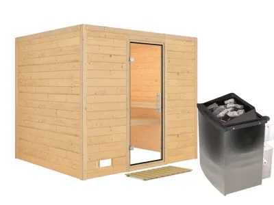 Massivholzsauna Sonara Klarglas Ganzglastür Produktbild #3