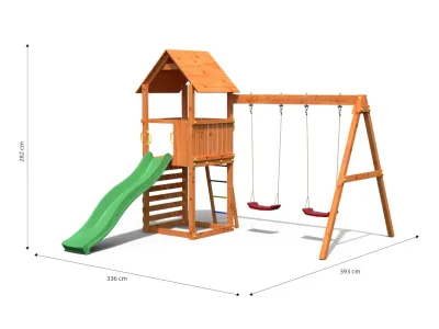 Spielturm Bento A teakfarben inkl. Rutsche grün Produktbild #3