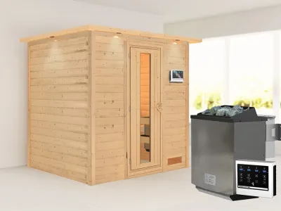 Sauna Massivholzsauna Anja mit Dachkranz, inkl. 9 kW Bio-Ofen mit externer Steuerung Produktbild #1