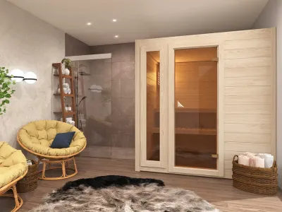 Sauna Massivholzsauna SPARSET Hiki 1 inkl. 9 kW Bio-Ofen mit externer Steuerung  Produktbild #1