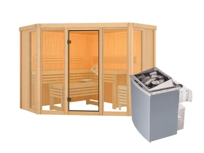 Sauna Alcinda mit bronzierter Glastür + 9 kW Saunaofen integr. Strg. Produktbild #6