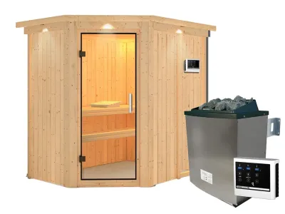 Sauna Systemsauna Carin mit Dachkranz, inkl. 9 kW Ofen mit externer Steuerung Produktbild #3