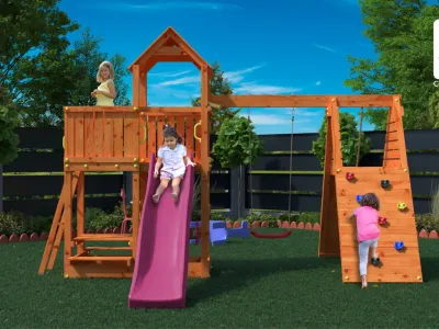 Spielturm Fluppi teakfarben inkl. Einzelschaukel + Rutsche Produktbild #3