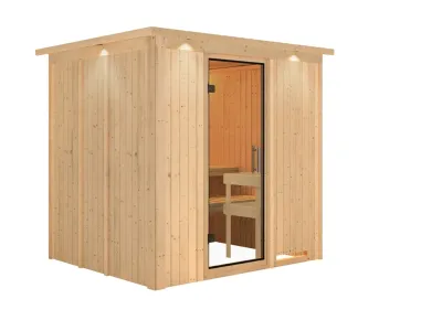Sauna Systemsauna Daria mit Dachkranz, Klarglas Ganzglastür Produktbild #3