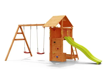 Spielturm Smart 4 teakfarben inkl. Rutsche gelb Produktbild #7