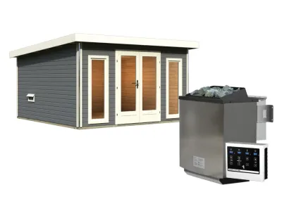 Saunahaus Mainburg 3 terragrau 38 mm inkl. Bio-Kombiofen 9 kW + ext. Steuerung Produktbild #4