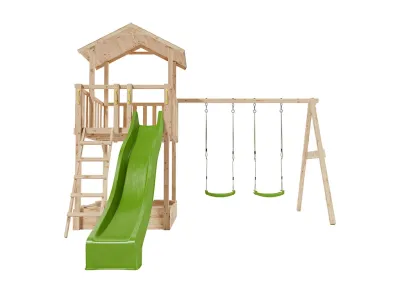 Spielturm Tilly Premium mit Doppelschaukel Lärche inkl. Rutsche grün + Sitze grün Produktbild #2