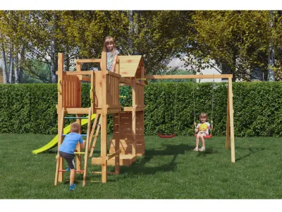 Spielturm Smart 4 Bridge teakfarben inkl. Rutsche gelb Produktbild #3