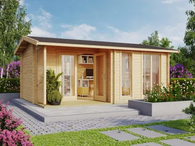 Gartenhaus Blockbohlenhaus Brighton 44 mm naturbelassen Produktbild #2