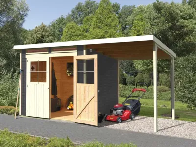 Gartenhaus Glücksberg 4 19 mm terragrau inkl. 190 cm Anbaudach Produktbild #5
