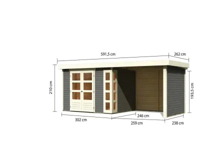 Gartenhaus SET Kerko 5 19 mm terragrau, inkl. 2,8 m Anbaudach + Seiten- und Rückwand Produktbild #3