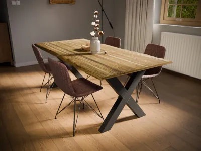 Tischplatte mit Waldkante aus Teak SPARSET inkl. Metalluntergestell Ironline Regular X Produktbild #1