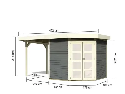 Gartenhaus SET Goldendorf 5 ECO 19 mm terragrau, inkl. 2,4 m Anbaudach Produktbild #6
