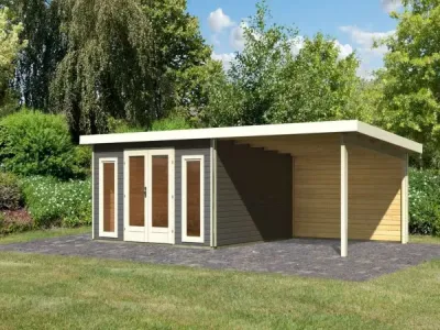 Gartenhaus SET Radeburg 3 40 mm terragrau inkl. 3,3 m Anbaudach + Rückwand Produktbild #1