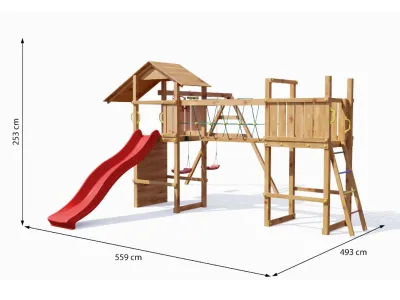 Spielturm Smart 5 Bridge teakfarben inkl. Rutsche rot Produktbild #7