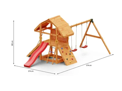 Spielturm Buffalo teakfarben inkl. Doppelschaukel + Rutsche rot Produktbild #7