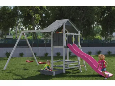 Spielturm Smart 1 grau/weiß inkl. Rutsche pink Produktbild #3