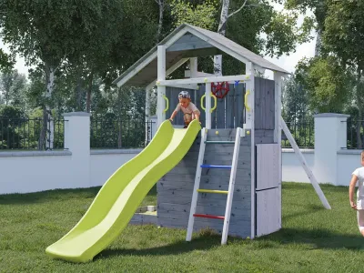 Spielturm Smart 7 grau-weiß inkl. Rutsche gelb Produktbild #2