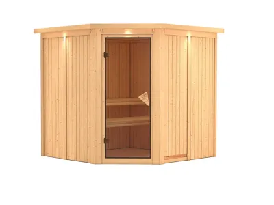 Systemsauna Jarin mit Dachkranz, bronzierte Ganzglastür Produktbild #9